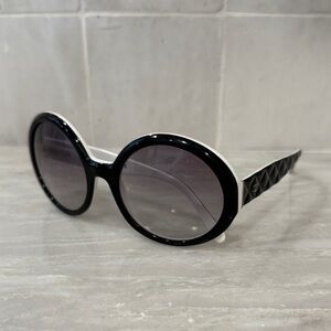 CHANEL Black and White Round Sunglasses